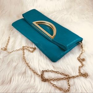 Charming Charlie Turquoise Teal Gold Clutch Purse